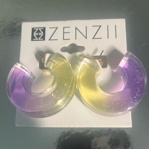 ZENZII CHUNKY LUCITE OPEN HOOP EARRINGS YELLOW/PINK NEW ON CARD